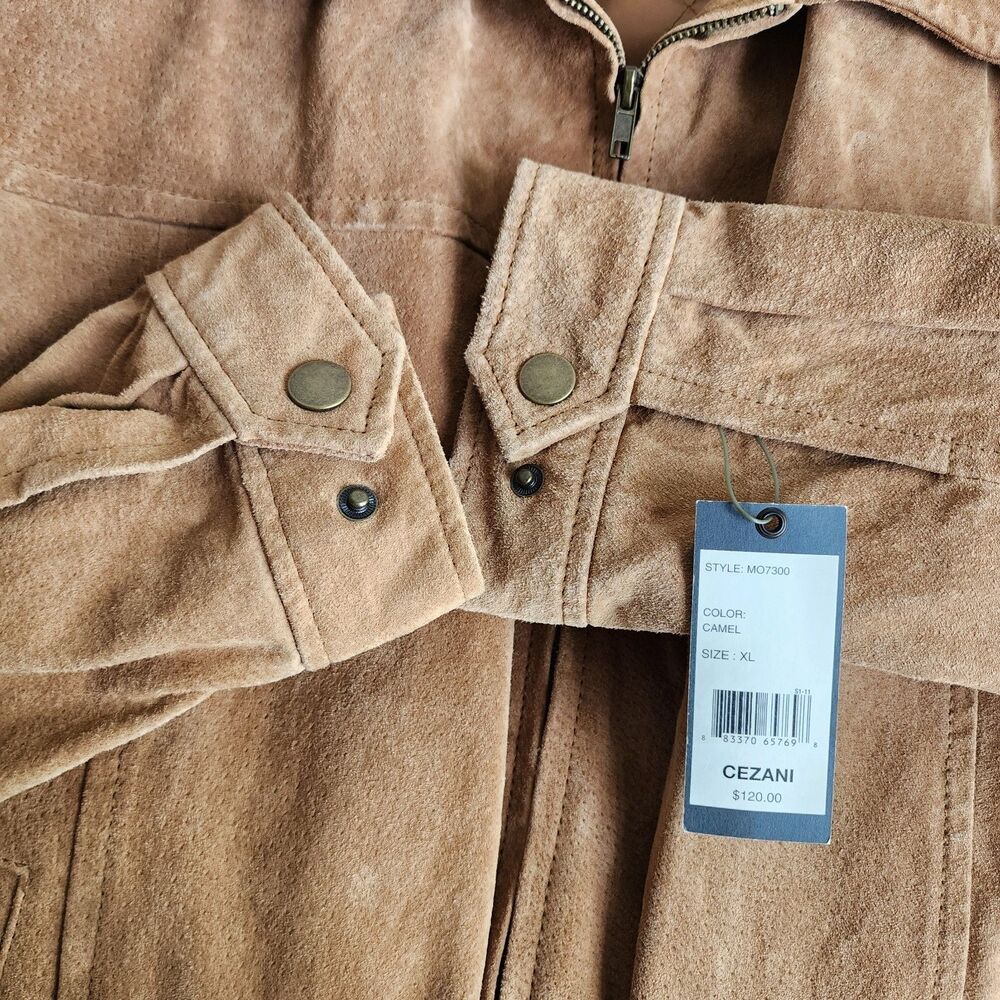 NWT Cezani Men's Genuine Suede Leather Jacket Camel Brown Zip Quilted Lined XL - Picture 8 of 16